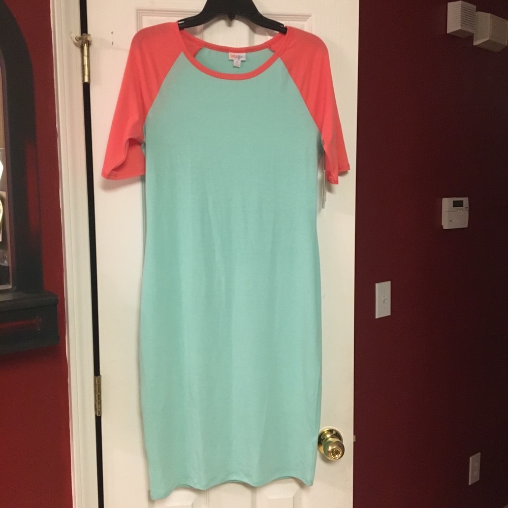 Lularoe Julia Raglan Coral/Mint, Size M, NWT